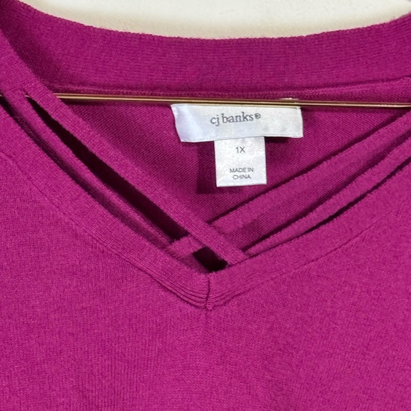 CJ Banks Fuchsia V-Neck Sweater - Picture 2 of 3
